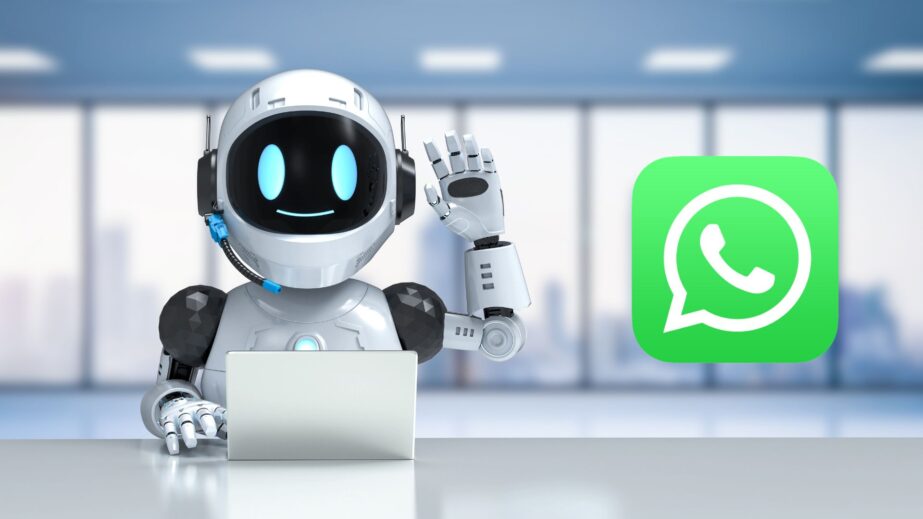 AI robot and WhatsApp logo, inviting visitors to join the AI support community on WhatsApp
